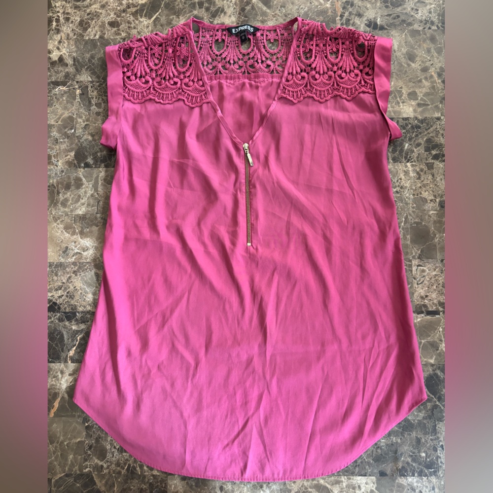 Express Fuchsia Lace Detail Top